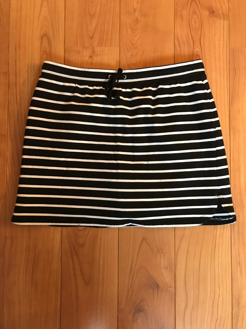 Karen Scott Black and White Striped Mini Skort with Drawstring